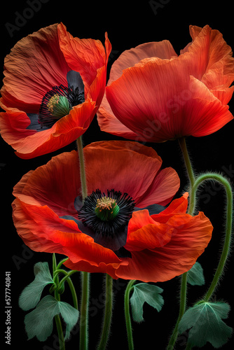 A close up of red flowers. Poppy. Generative AI