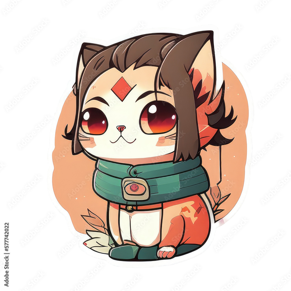 Sticker with a cat, isolate. Sticker in kawaii style Sticker with a cat, isolate. Sticker in kawaii style