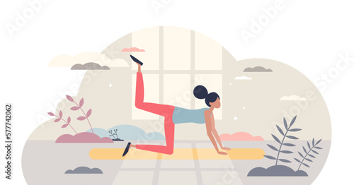 Ab workout exercise with body strength and stretching tiny person concept, transparent background. Yoga muscle training and sport for flexible wellness illustration. Female and woman athlete.