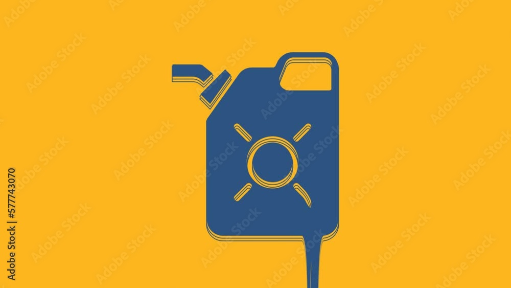 Blue Canister for motor machine oil icon isolated on orange background. Oil gallon. Oil change service and repair. Engine oil sign. 4K Video motion graphic animation Blue Canister for motor machine oil icon isolated on orange background. Oil gallon. Oil change service and repair. Engine oil sign. 4K Video motion graphic animation