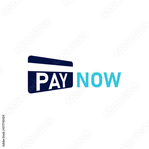 Pay Now Button. With a debit card icon. On blue, cyan, and white colors. Premium and luxury logotype design