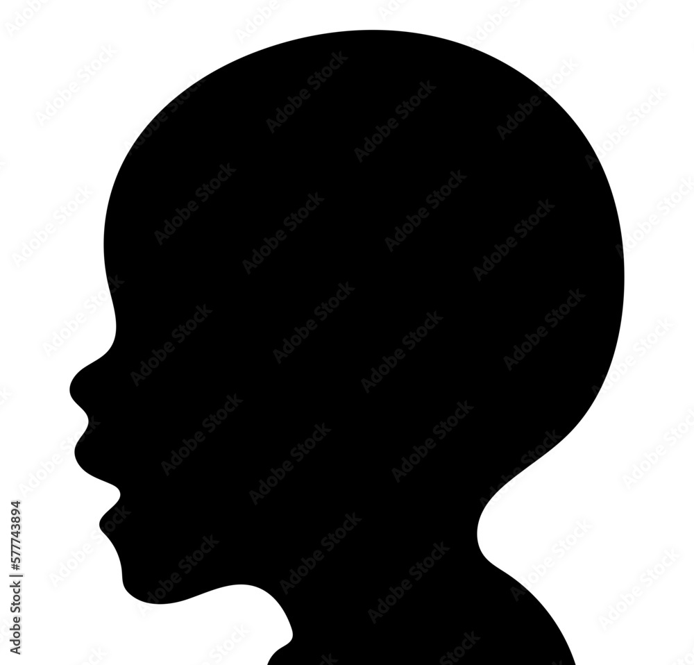 Silhouette of a infant head, neck. Silhouette of a infant head, neck.