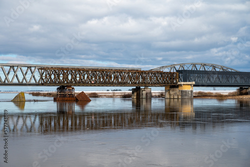 Tczew, historical bridge on Wisla river in Pomeranian Voivodeship, Poland at winter © barmalini
