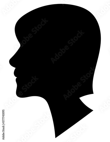 A silhouette of a woman head with short hair. 