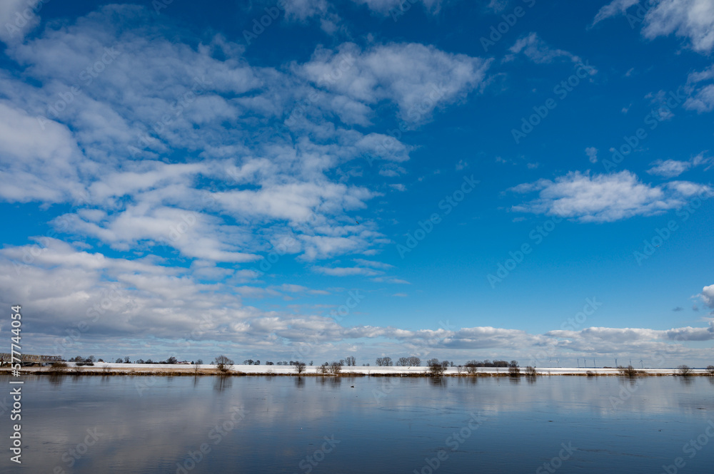 Tczew, Wisla river in Pomeranian Voivodeship, Poland at winter