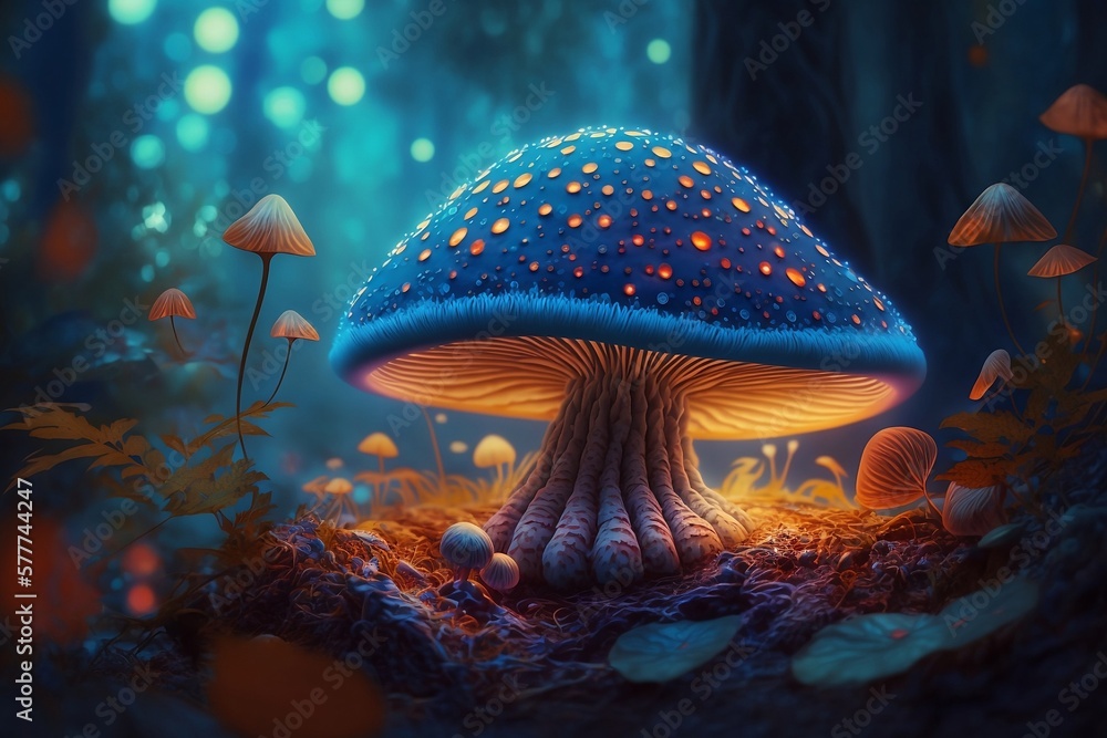 magic mushroom in a forest made by generative ai Stock Illustration ...