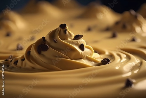 close up of chocolate chip cookie dough batter made by generative ai