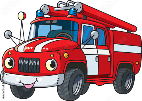 Retro fire truck. Fire engine. Vector illustration