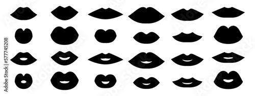 Set of vector isolated silhouettes, lips, flat style