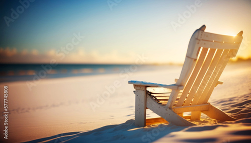 Photographie Enjoy the perfect summer day with a comfortable beach chair on a white sandy beach with a breathtaking view of the blue ocean