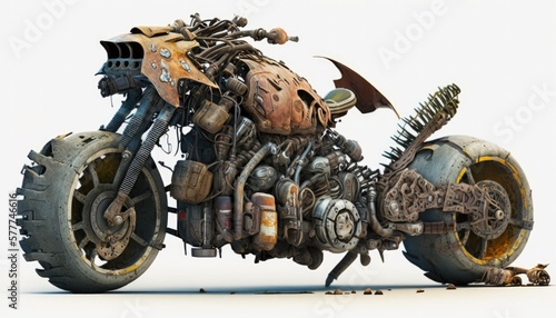 Old rusty wasteland bike  motorbike in post apocalypse word  decay corrosion vehicle