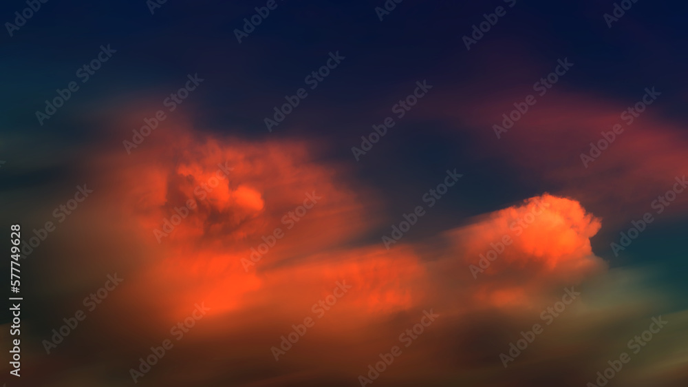 Crimson dramatic sky before rain, motion blur panorama. Disturbing apocalyptic mood