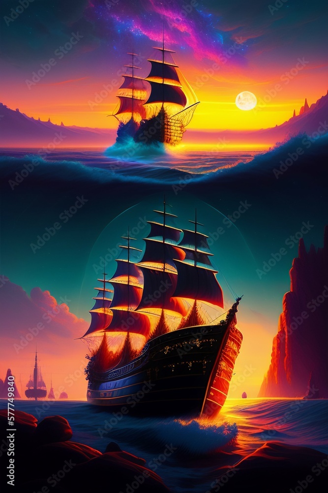 Fototapeta premium ship in a beautiful illustration