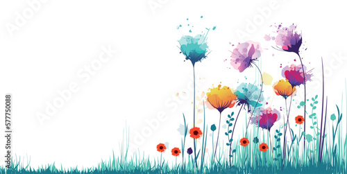 sfondo, fiori, piante, primavera, campo fiorito, pennellate di colore