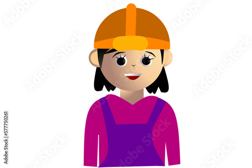 Avatar of a female builder on white background elements. Vector Illustration.
