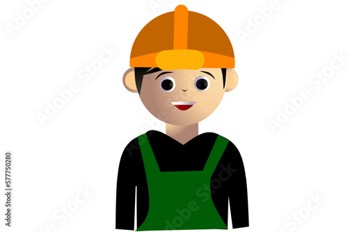 Avatar of a male builder with white background elements. Vector Illustration.