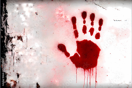 bloody handprint on a white wall. ai generated