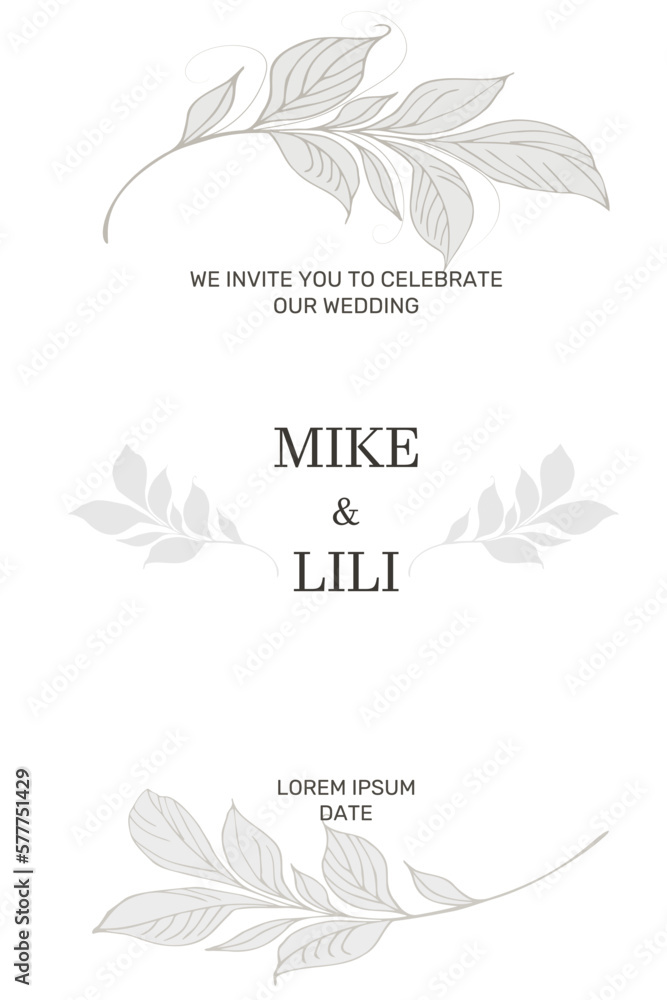 Invitation template for a wedding, anniversary, holiday. With elements of natural decor, it will successfully complement your style.
