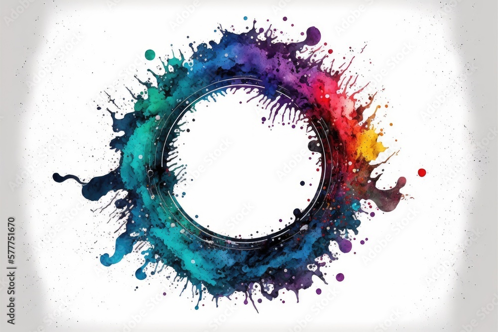 Exploding of rainbow colored powder explosion in circle shape isolated ...