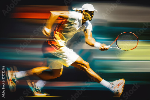 Tennis player in mid action Motion blur. Generative ai