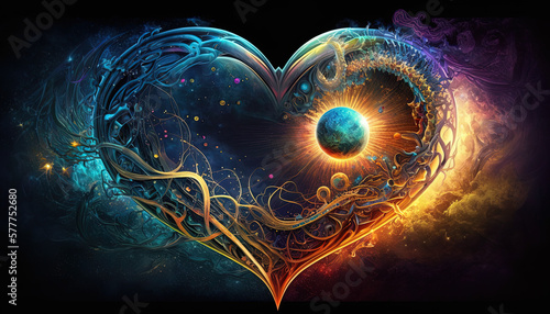 Heart home of the soul, concept, beautiful esoteric heart connected to soul and emotions, deep connection, mystical spiritual love. Generative AI. photo