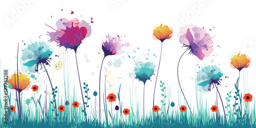 sfondo, fiori, piante, primavera, campo fiorito, pennellate di colore