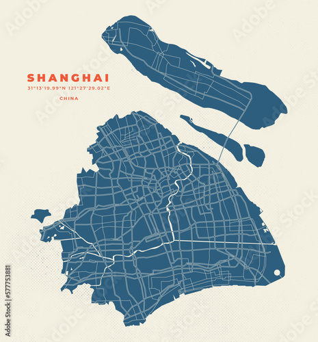 Shanghai China map vector illustration poster and flyer