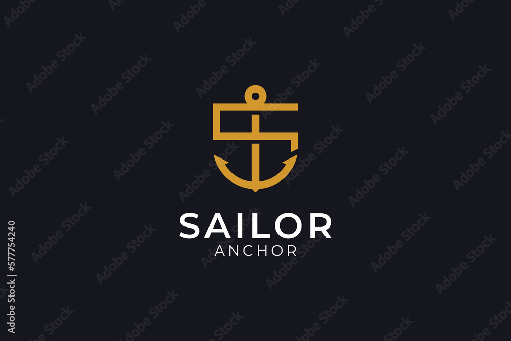 Modern simple and minimalist letter s combined with anchor logo design Modern simple and minimalist letter s combined with anchor logo design