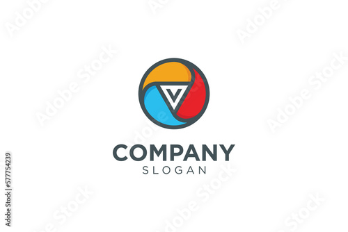 Colorful camera lens logo design, letter v logo