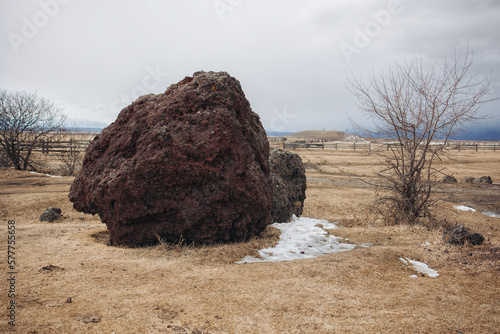 Big Stone Penza volcano in the village photo