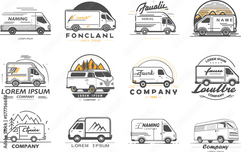Obraz premium Logistic company logo set. Cargo van. icons