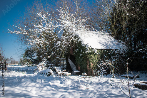 le cabanon de jardin sous la neige en bretagne