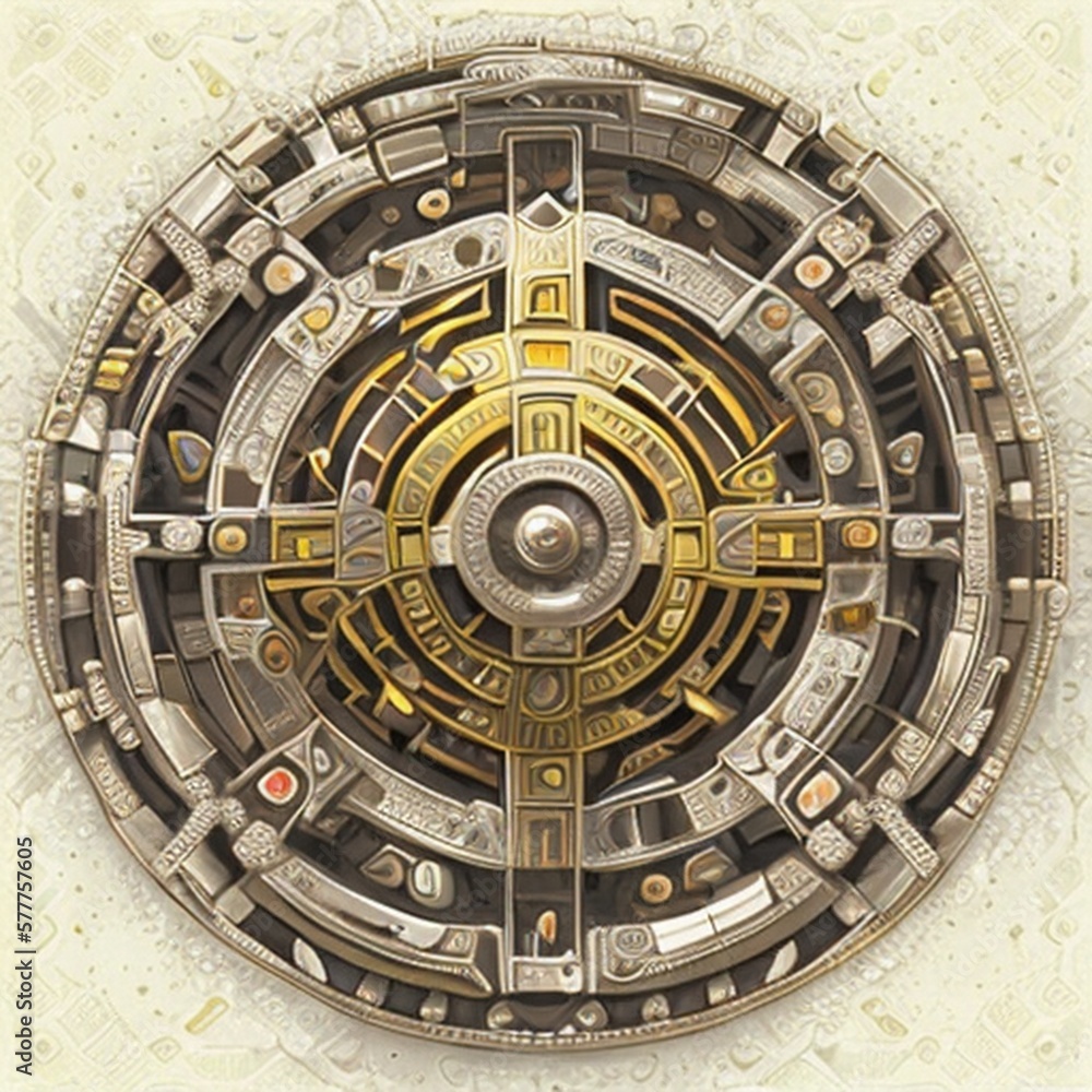 Fototapeta premium Art deco brooch made from gold, circle shape ai Generated, generative AI, CGI graphics