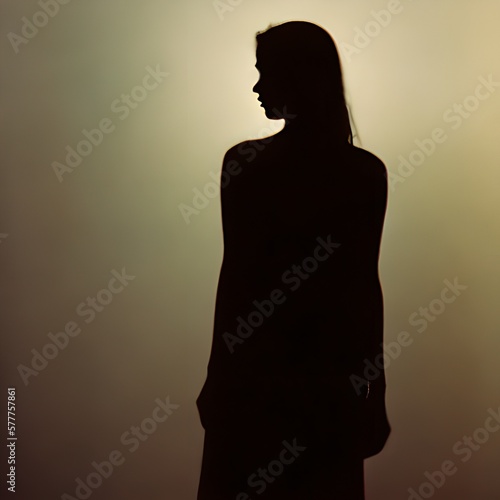 Silhouette of a young beautiful woman in backlight ai Generated, generative AI, CGI graphics photo