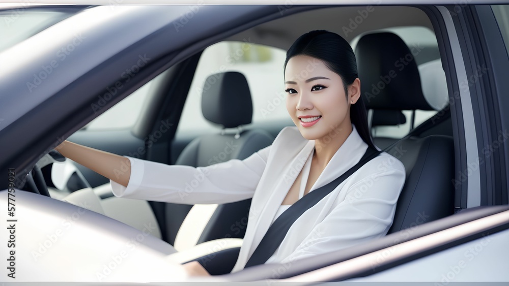 photo of asian woman driving a car, generative art by A.I. photo of asian woman driving a car, generative art by A.I.