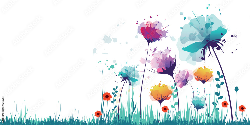 sfondo, fiori, piante, primavera, campo fiorito, pennellate di colore - obrazy, fototapety, plakaty 