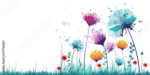 Tableau sur toile sfondo, fiori, piante, primavera, campo fiorito, pennellate di colore