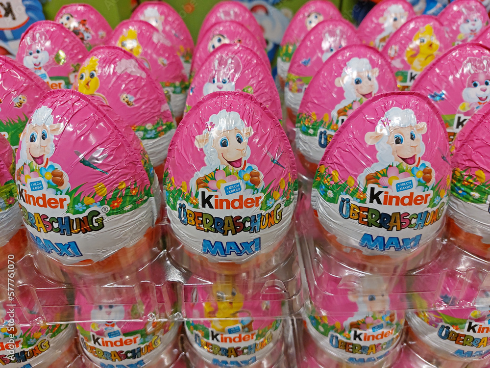 chocolate easter eggs by Kinder in a supermarket Stock Photo | Adobe Stock