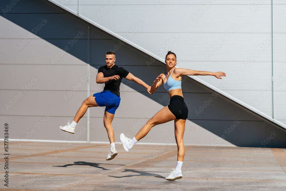 Beautiful couple exercising together