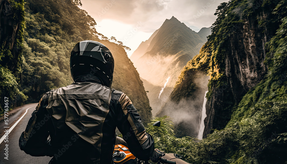 Mountain Motorcycle Adventure, Riding Through Nature's Beauty - ai generative Mountain Motorcycle Adventure, Riding Through Nature's Beauty - ai generative