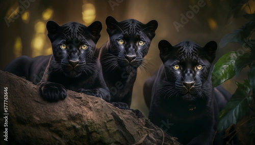Black Panther Babies in jungle - generative ai © Mathias