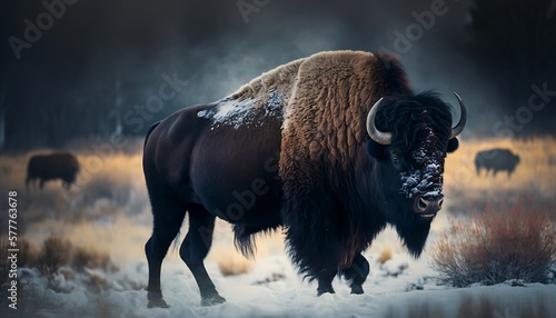 Bison in park national park - Generative ai