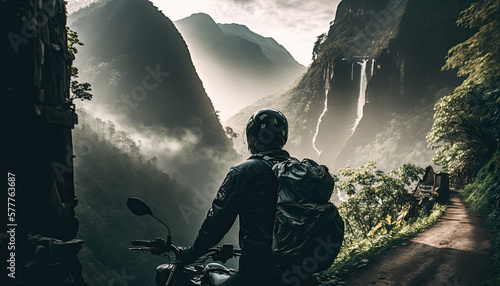 Mountain Motorcycle Adventure, Riding Through Nature's Beauty - ai generative