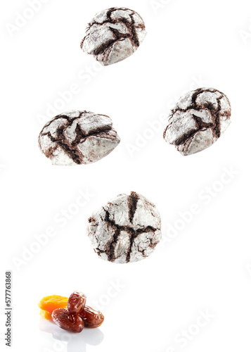 Flying cookie isolated on white background. High resolution image.