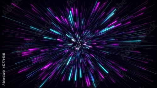 Amazing, beautiful and neon lines move endlessly toward the viewer. An explosion of colorful and monochromatic neon parts and their movement toward the camera. Lots of lines flying forward. 2D lines