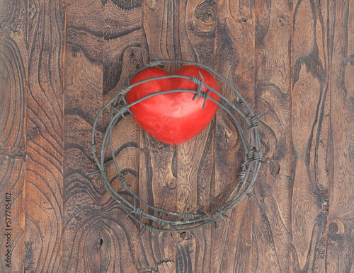 Heart of Jesus, crown of thorns and wooden cross