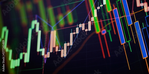 Business analysis concept. Market trading graph on screen monitor for economic and financial investment.