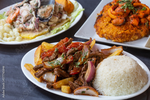 Plate full of typical Peruvian lomo saltado