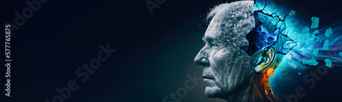 aging brain with memory loss banner, generative ai photo