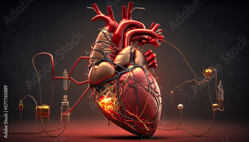 mechanical human heart pump, cardiovascular function, arteries veins  photo